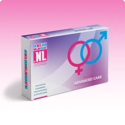 Verpakking van de Advanced Care 4 in 1, de soa-thuistest van ikwilvanmijnsoaaf.nl