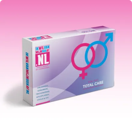 Verpakking van de Total Care 6 in 1, de soa-thuistest van ikwilvanmijnsoaaf.nl